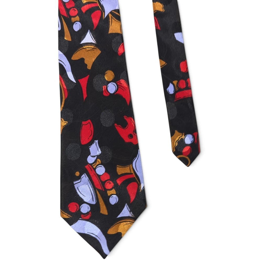 Florence Mens Wide Tie Black Red Novelty Abstract Print 4" 58" Necktie